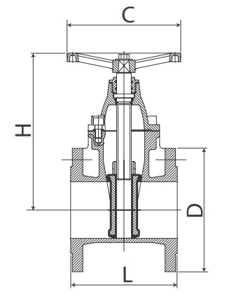 Задвижка клиновая Giacomini R55FLY аналог МЗВГ Ду80 Ру16 фланцевая, корпус- чугун, обрезиненный клин, Тмакс=120°C, с невыдвижным штоком и штурвалом