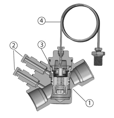 Регулятор перепада давления КБА20 Гранбаланс 1″ Ду25 Ру25, контролируемый диапазон давления 0,05-0,5 бар, корпус - латунь, присоединение - внутренняя/внутренняя резьба