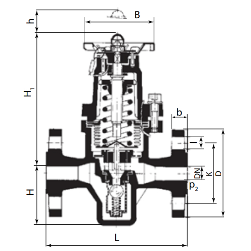 Клапан редукционный Гранрег KAT41-04R 1/2″ Ду15 Ру40 диапазон рабочих давлений 0.14-1.7 бар, тип присоединения-резьбовой