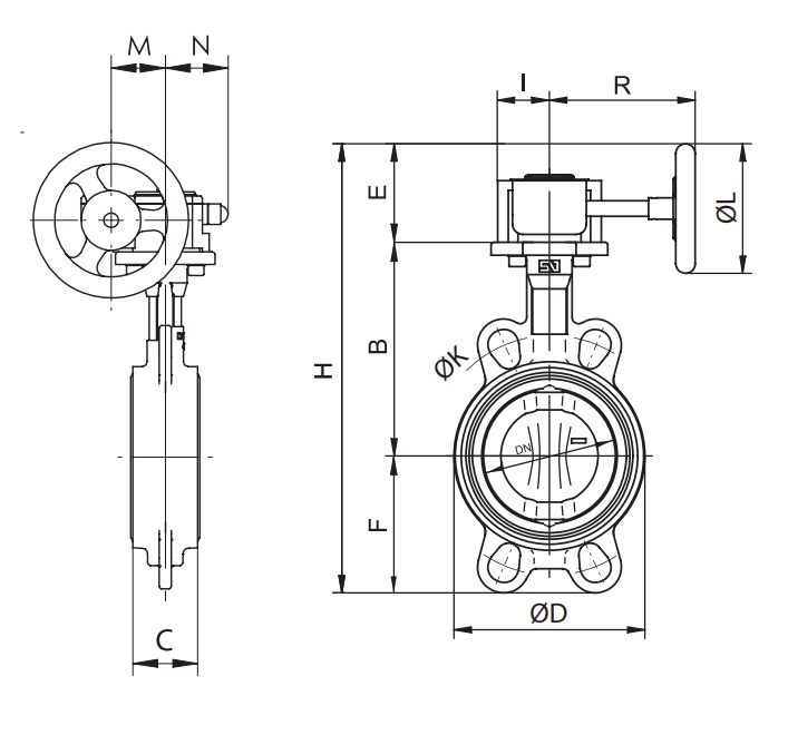 Затвор дисковый Гранвэл ЗПТЛ-FLN(W)-5-600-MDV-HT Ду600 Ру10 поворотный чугунный, межфланцевый, с диском из нержавеющей стали и редуктором
