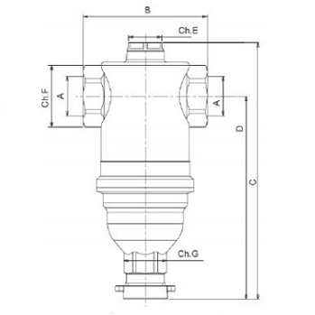 Эскиз Фильтр сетчатый магнитный Icma 746 1″ Ду25 Ру10 T-образный, внутренняя резьба, латунный (82746AF05)