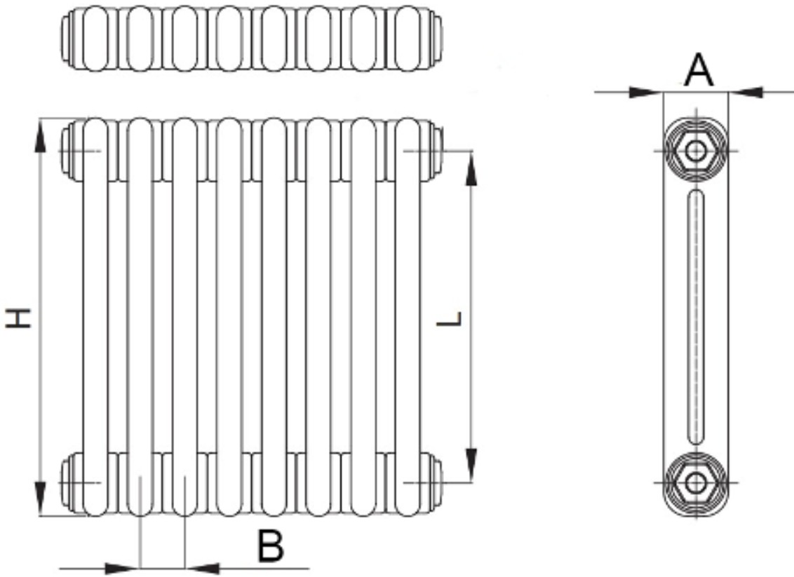 Радиатор стальной трубчатый IRSAP Tesi 2 высота 565 мм, 9 секций, присоединение резьбовое - 1/2″, нижнее подключение - термостат сверху T25, теплоотдача 463 Вт, цвет - белый