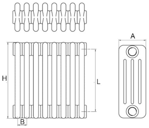 Радиаторы стальные трубчатые IRSAP Tesi 4 высота 1200 мм, 6 секций, теплоотдача 1139 Вт, присоединение G1/2″, нижнее подключение - термостат снизу T26, цвет - белый