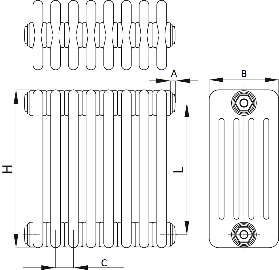 Радиаторы стальные трубчатые IRSAP Tesi 5 высота 450 мм, 10-30 секций, присоединение резьбовое - 1/2″, нижнее подключение - термостат сверху T25, теплоотдача 938-2813 Вт, цвет - белый