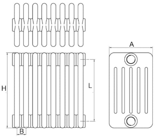 Радиаторы стальные трубчатые IRSAP Tesi 6 высота 400 мм, 8-24 секций, присоединение резьбовое - 1/2″, нижнее подключение - термостат сверху T25, теплоотдача 797-2391 Вт, цвет - белый