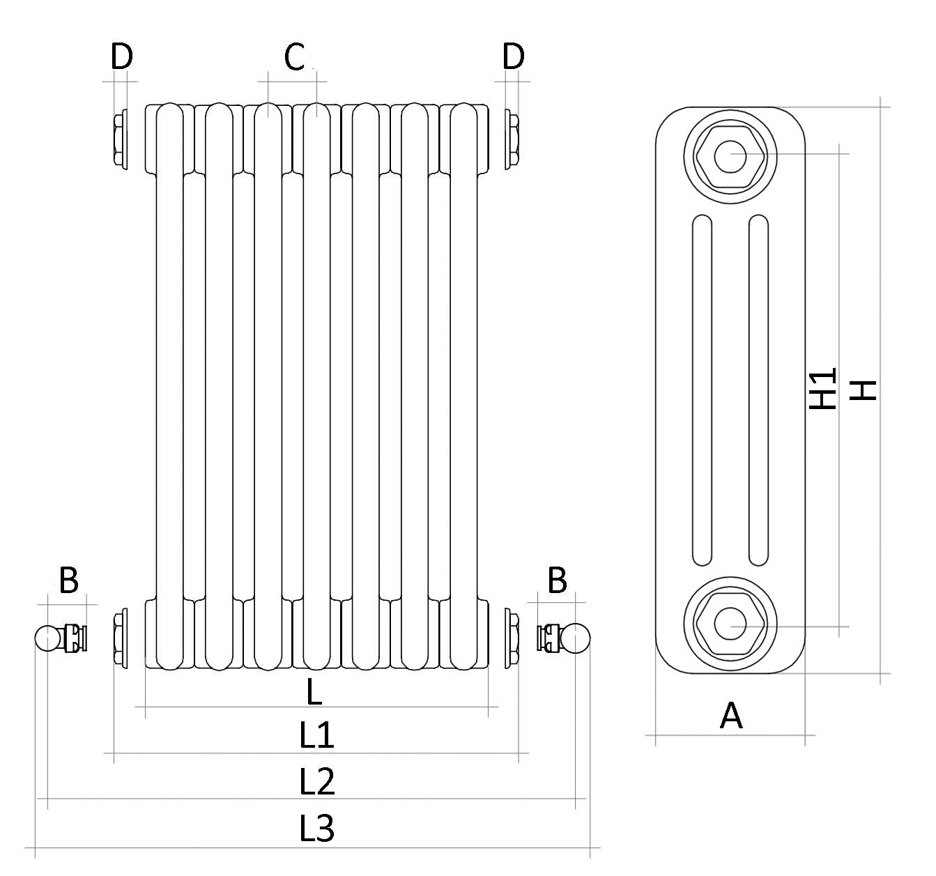 Радиаторы стальные трубчатые IRSAP Tesi 3 высотой 500 мм, 35 секций, присоединение резьбовое - 1/2″, подключение - нижнее со встроенным вентилем сверху T25, цвет - телегрей 4
