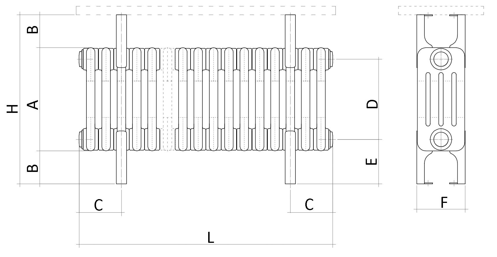 Радиатор-скамейка стальной трубчатый IRSAP Tesi 4 Bench высота 300 мм, вертикальный, 36 секций, присоединение резьбовое - 1/2″, подключение - боковое T02, теплоотдача 1904 Вт, цвет - белый