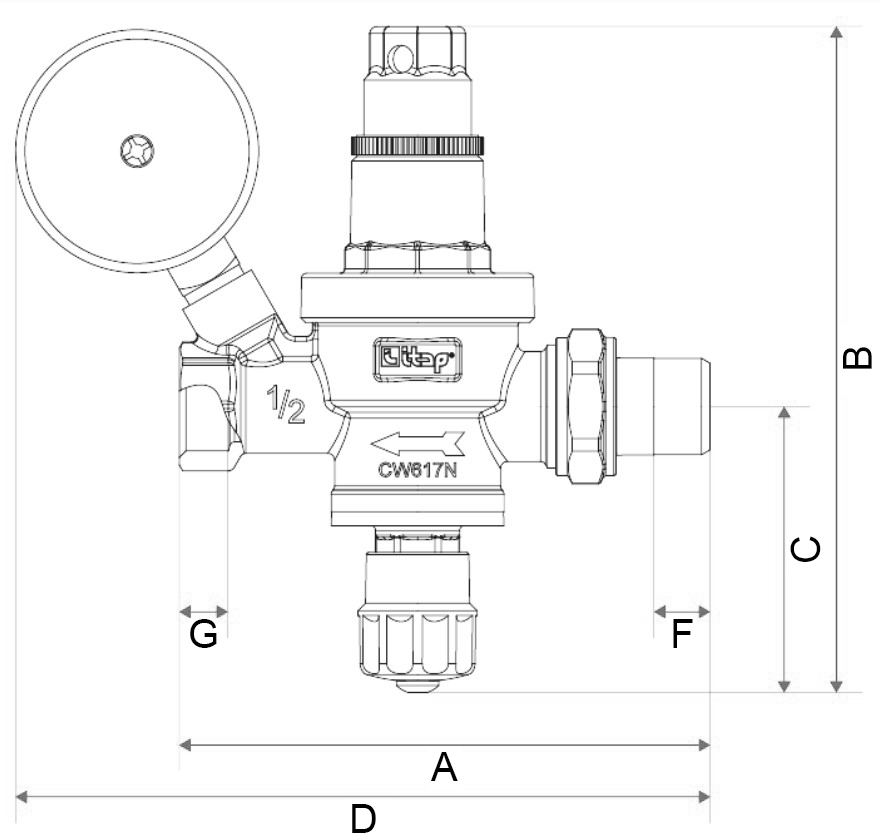 Клапаны подпиточные ITAP 146 1/2″ Ду15 Ру16, с манометром и разъемным соединением, присоединение – внутренняя/наружная резьба, корпус – никелированная латунь
