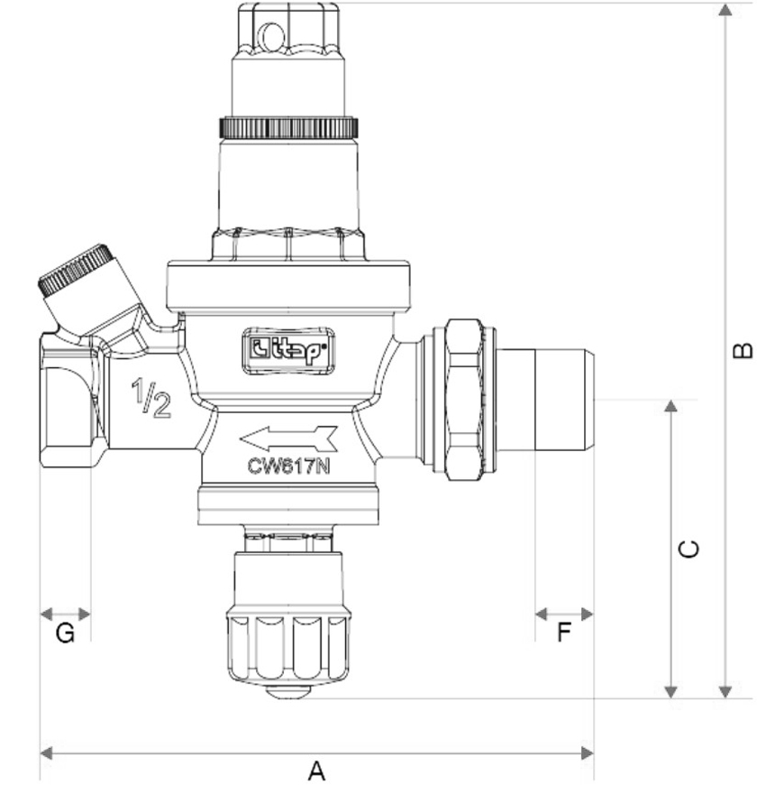 Клапаны подпиточные ITAP 146SM 1/2″ Ду15 Ру16, с разъемным соединением, присоединение – внутренняя/наружная резьба, корпус – никелированная латунь
