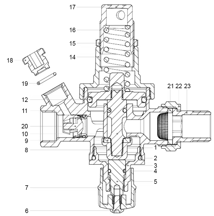 Клапан подпиточный ITAP 146SM 1/2″ Ду15 Ру16, с разъемным соединением, присоединение – внутренняя/наружная резьба, корпус – никелированная латунь