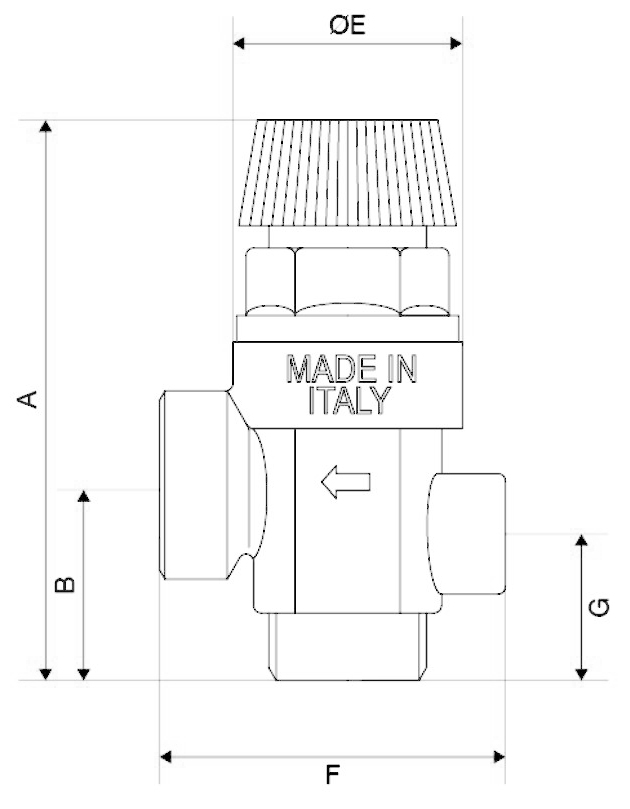Клапан предохранительный ITAP 369M 1/2″ Ду15 Ру3, мембранный с выходом для манометра 1/4″, присоединение – внутренняя / наружная резьба, корпус – никелированная латунь