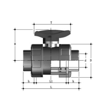 Эскиз Кран шаровой компрессионный ПВХ APV-FEMP Ду15 двухходовой с площадкой под привод (APV20-FEMP-12)