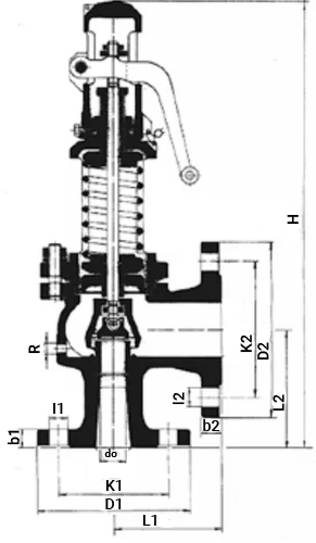 Клапан предохранительный ПРЕГРАН КПП 496-01-16-ОН1 Ду25x40 Ру16 полноподъемный фланцевый, корпус - серый чугун, исполнение с открытой пружиной