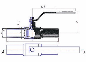 Эскиз Кран шаровый ALSO КШ.П.П.025.40-01 Ду25 Ру40 полнопроходной, присоединение - под приварку, корпус - сталь 20, уплотнение - PTFE, управление - ручка/рычаг