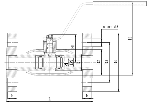 Кран шаровый КВО-АРМ серия 12 Ду15 Ру25 фланцевый цельносварной, полный проход, управление ручка-рычаг, корпус – углеродистая сталь