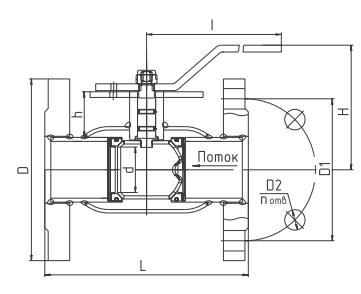 Эскиз Кран шаровой цельносварной LD Regula КШ.Ц.Ф. Ду80 Ру16 стандартнопроходной, фланцевый