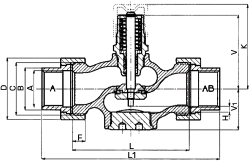 Клапан регулирующий двухходовой LDM RV111R 233-T 1/2″ Ду15 Ру16, резьбовой, корпус – серый чугун EN-JL 1030, Tmax до 150°С, Kvs=0.4 м3/ч