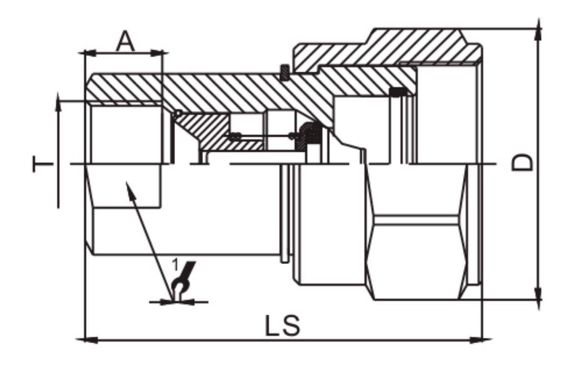 Розетка БРС LSQ KZE-BA Дн65х1″ Ру413, присоединение внутренняя резьба G1″, диаметр стыка Dn65, корпус - сталь, уплотнение NBR