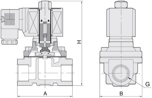 Эскиз Клапан электромагнитный Smart SM-5563 G 1 1/2″ Ду40 Ру10 резьбовой, прямого действия, нормально закрытый, латунный, уплотнение FKM, DC 24V