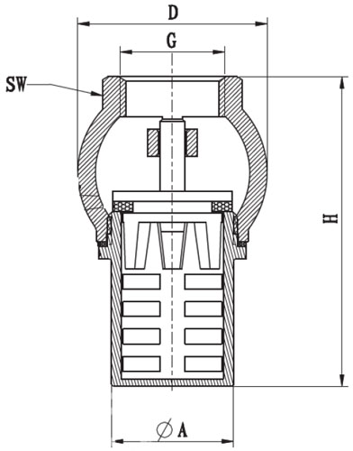 Клапан обратный MVI CV.630 1/2″ Ду15 Ру16 погружной, одностворчатый, латунный, с металлической сеткой, внутренняя резьба
