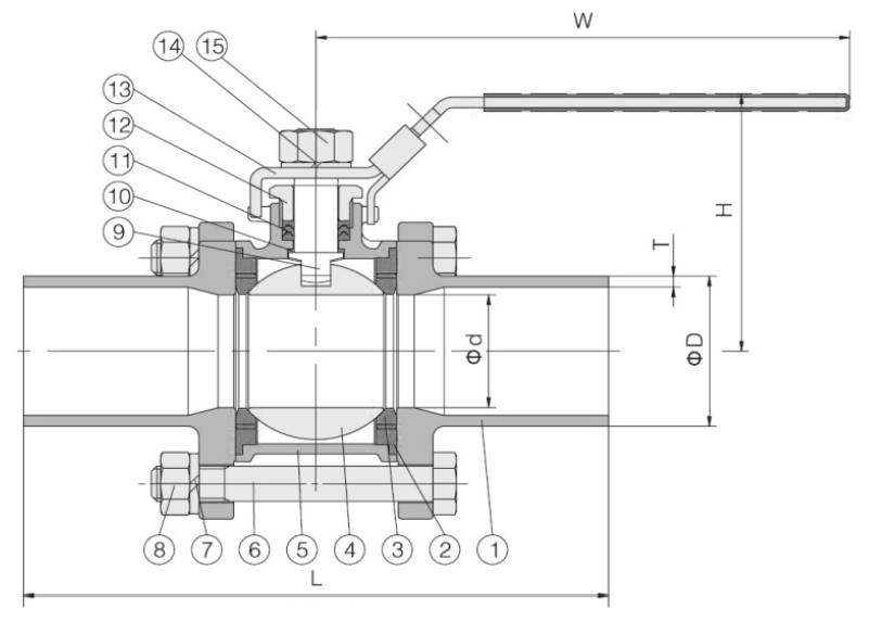 Кран шаровой NewKey NK-BE/4 3/4″ Ду20 Ру64 полнопроходной, трехсоставной, под приварку, корпус – нержавеющая сталь AISI304 (CF8)