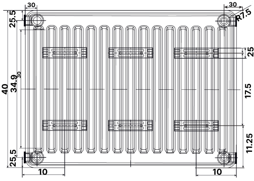 Радиатор стальной панельный OASIS PB 30-4 1500 мм настенный, теплоотдача - 2743 Вт, присоединение резьбовое - 1/2″, подключение - боковое, белый