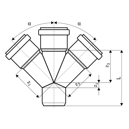 Крестовины полипропиленовые одноплоскостные Ostendorf HT (PPs)-HTDA Ду50-110 45-87° для внутренней канализации