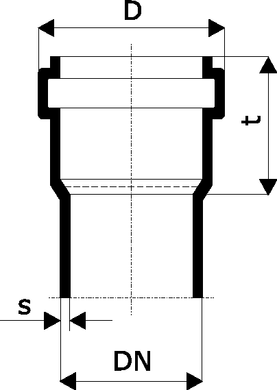 Эскиз Трубы Ostendorf система HT Дн32-50х1.8 безнапорные из PP-H, L=0.15м-2.0м, белые с раструбом