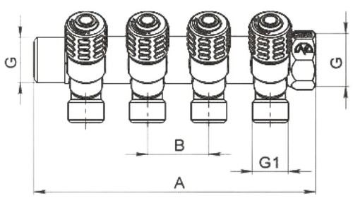 Коллекторы Пензапромарматура 3/4″ Ду20 Ру10 2-4 отвода 1/2″ Ду15 ВР/НР, с регулирующими клапанами