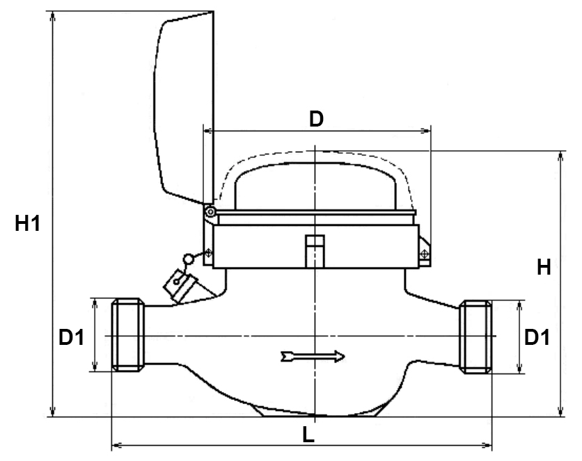 Счетчик холодной воды крыльчатый многоструйный Декаст ВКМ М-40 ДГ2 Ду40  Ру16 резьбовой, импульсный, до 40°С, L=300 мм,в комплекте с монтажным набором