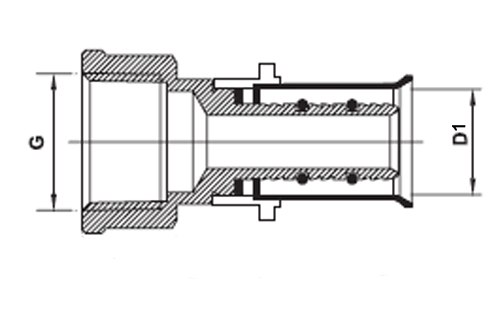 Муфты для металлопластиковых труб Prandelli Multyrama PF2 Ду16-50x1/2-1 1/2″ Ру10, латунные, присоединение пресс /внутренняя резьба
