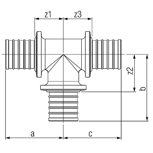 Тройник Rehau RAUTITAN PLATINUM Ду32-20-32 RX  корпус -  бронза, с уменьшенным боковым проходом,  для труб из сшитого полиэтилена аксиальный