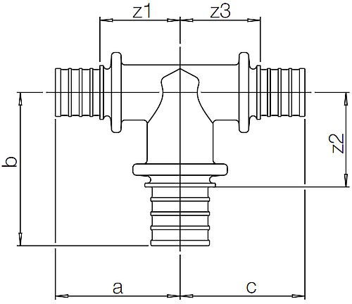 Тройник Rehau SDR 7.4 Дн20x32x20 Ру10 для труб из сшитого полиэтилена RAUPEX и RAUTHERM с расширенным боковым проходом, присоединение – аксиальное, корпус – латунь