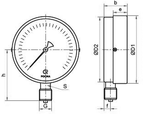 Манометр Росма ТМ-510Р.00 (0-10 МПа) М20х1.5 1.0 общетехнический 100 мм, радиальное присоединение, 0-10 МПа, класс точности 1