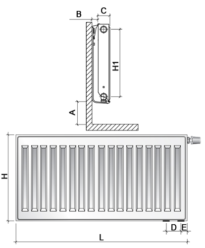 Радиаторы стальные панельные Royal Thermo VENTIL COMPACT VC22 Noir Sable высота 200-900 мм, длина 400-3000 мм, нижнее и боковое подключение, универсальное