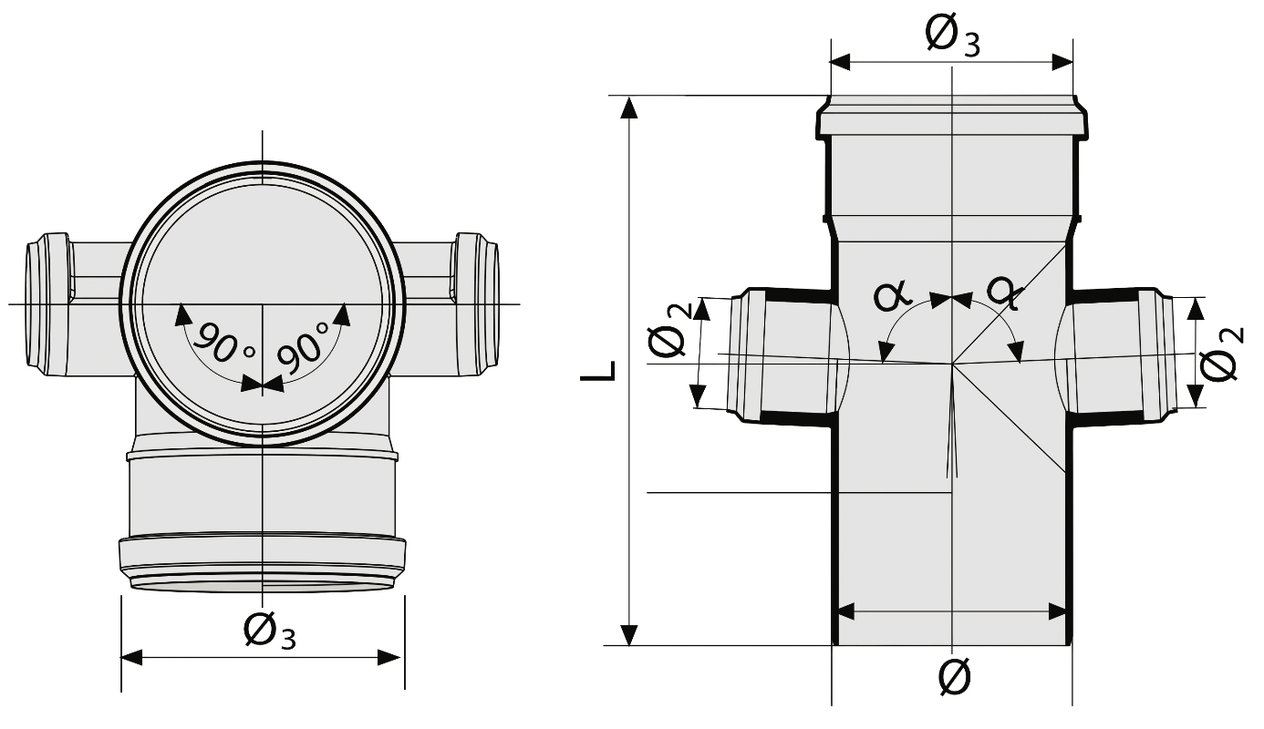 Крестовина полипропиленовая двухсторонняя SINIKON Стандарт 110x110x50 87° для внутренней канализации