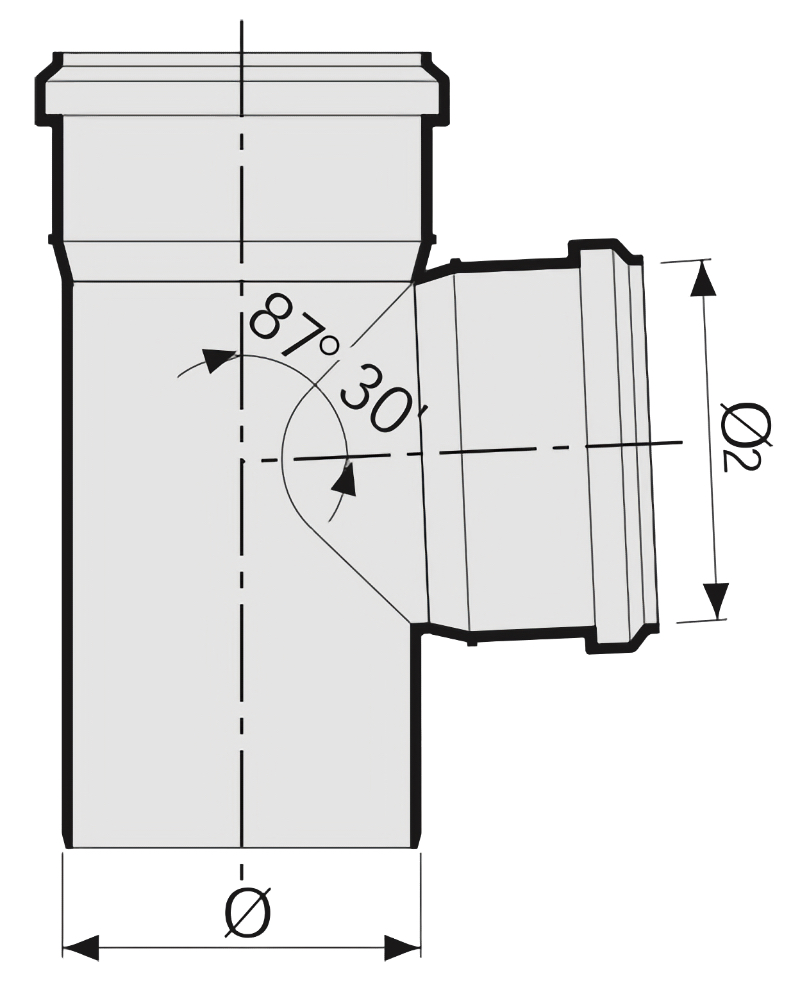Тройник SINIKON Стандарт Дн32x32 87° для внутренней канализации, полипропиленовый