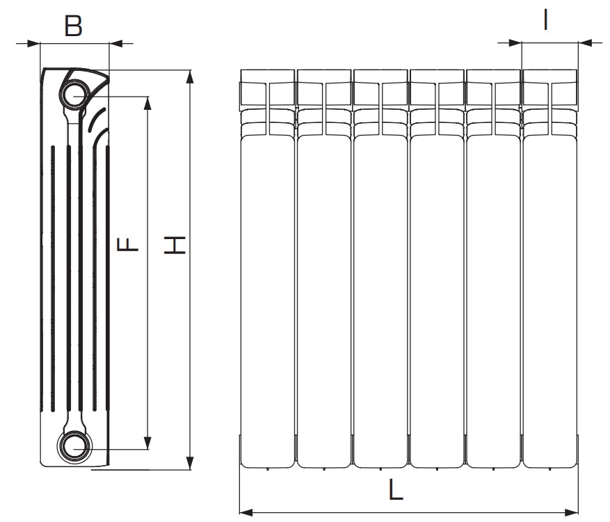 Радиаторы биметаллические Stout Space RAL9016 500 4-14 секций, нижнее правое подключение