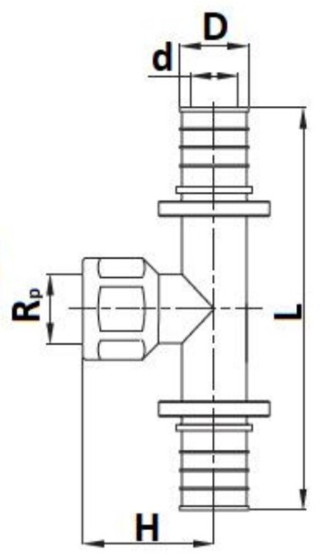 Тройник STOUT SFA-0028 Ду20x3/4 Ру16, латунь, аксиальный, переходной, внутренняя резьба, для труб из сшитого полиэтилена