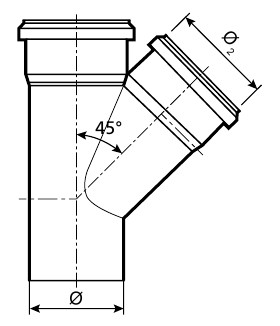 Тройник канализационный TEBO Дн110 45° безнапорный, полипропиленовый, серый для внутреннего монтажа