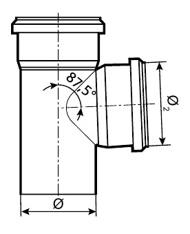 Тройник канализационный TEBO Дн32 87,5° безнапорный, полипропиленовый, серый для внутреннего монтажа