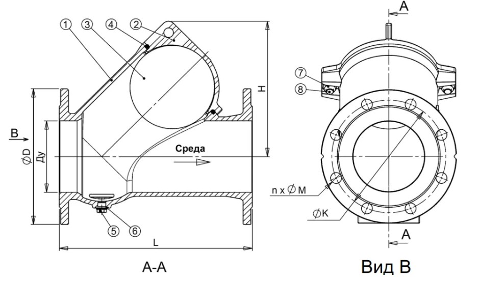 Клапан обратный Tecofi CBL4240 Ду250 Ру10/16 шаровой, фланцевый, корпус — чугун