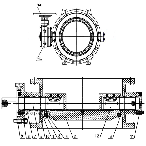 Затвор дисковый поворотный Tecofi TECWAT VP 4248-08 Ду250 Ру16 фланцевый с двойным эксцентриситетом, корпус - чугун, диск - чугун, уплотнение - EPDM, с редуктором