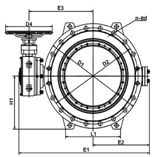 Затвор дисковый поворотный Tecofi TECWAT VP 4248-08 Ду900 Ру16 фланцевый с двойным эксцентриситетом, корпус - чугун, диск - чугун, уплотнение - EPDM, с редуктором