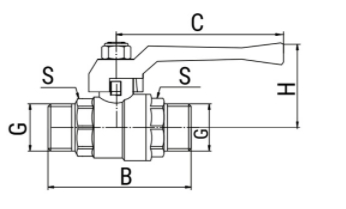 Эскиз Кран шаровой 11б27фт1М VALFEX 1/2″ Ду15 Ру16 полнопроходной, латунный, наружная резьба, ручка-рычаг (VF.220.LR1.012)