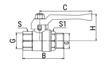 Эскиз Кран шаровой 11б27фт1М VALFEX 1 1/2″ Ду40 Ру25 полнопроходной, никелированный, внутренняя/наружная резьба, ручка-рычаг (VF.215.NR1.112)