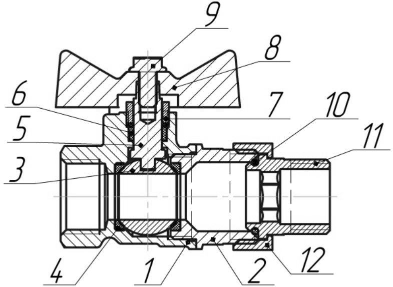 Кран шаровой VALFEX 11Б27фт1М OPTIMА VF.227.L0B1 1/2″ Ду15 Ру25 полнопроходной муфтовый, латунный, внутренняя резьба/американка, управление ручка-бабочка