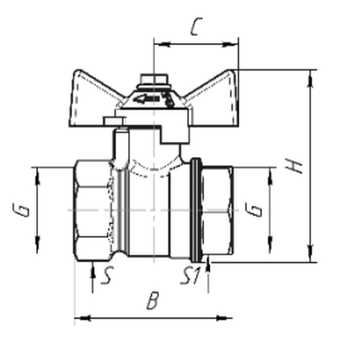 Кран шаровой газовый Valfex VF.277 11Б27фтМ 1″ Ду25 Ру16 полнопроходной, латунный, внутренняя-внутренняя резьба, ручка-бабочка