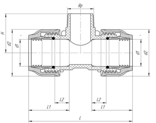Тройник ПЭ компрессионный VALFEX Дн63x1 1/4″x63 Ру16 с наружной резьбой