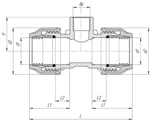 Тройник ПЭ компрессионный VALFEX Дн63x1 1/2″x63 Ру16 с внутренней резьбой